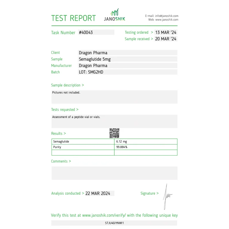 Dragon Pharma Semaglutide Lab Test Result semaglutide lab test report
